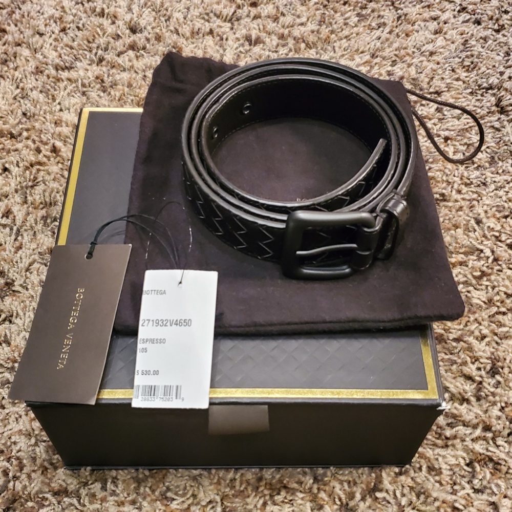 Bottega Veneta Intrecciato Leather Belt - Espresso Brown - Size 105
